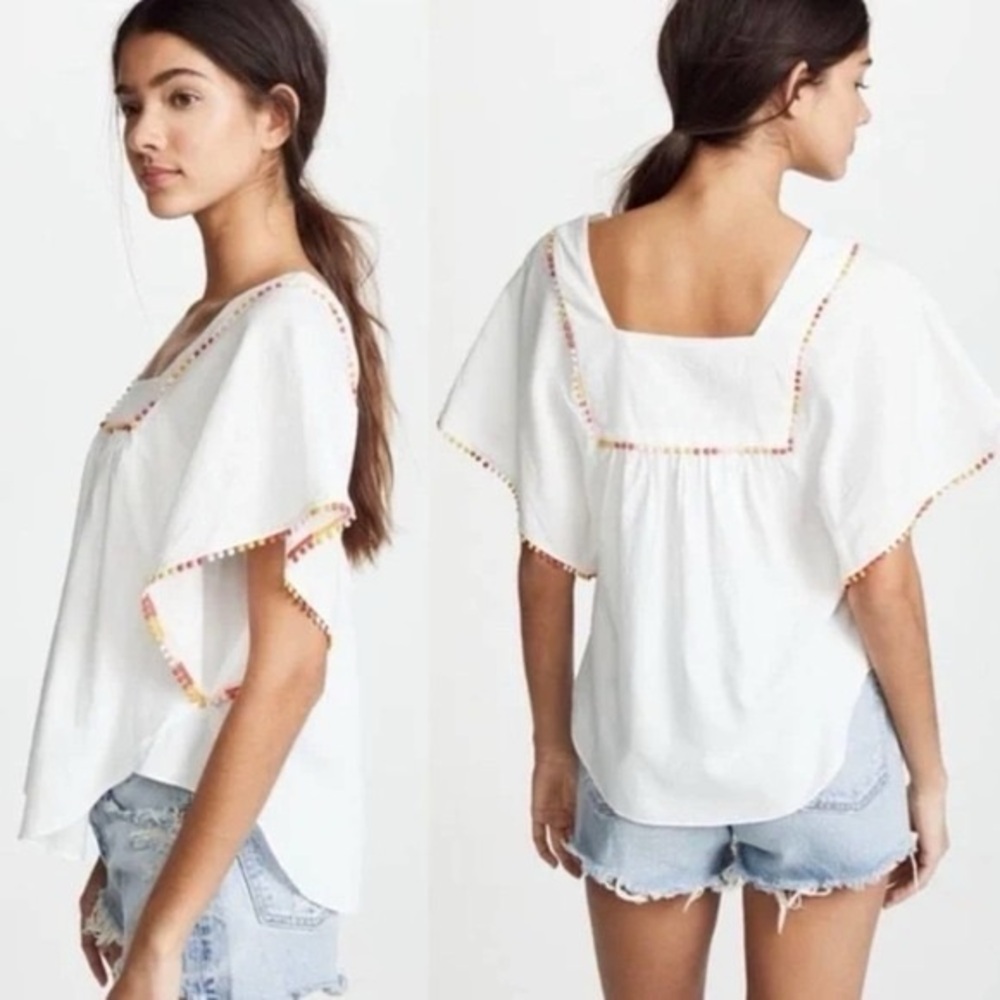 White Boho Top with Colorful Trim